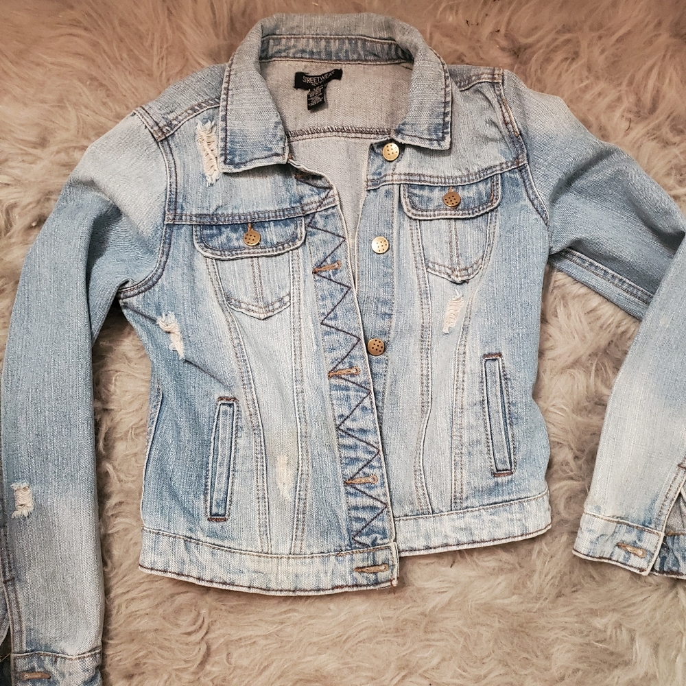 Womens jean jacket distressed